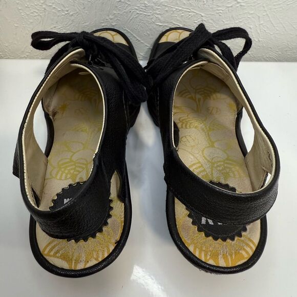 Fly London Leather Lace-Up Wedge Sandals YLFA – Black – Size 40 (US 9-9.5) - Picture 7 of 9